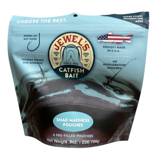 Jewel's Catfish Bait - Pre-Filled Bait Pouches - Shad Madness